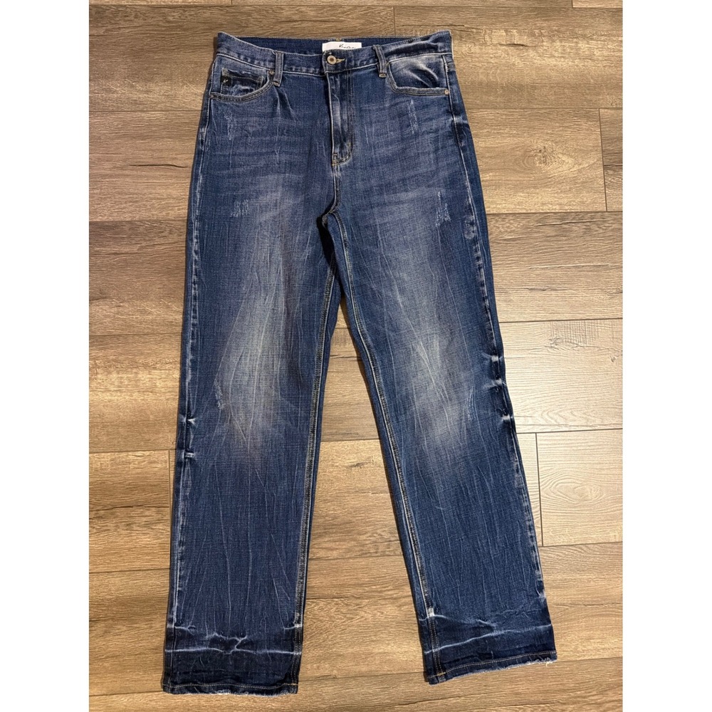 KanCan Women High Rise Straight Leg Distressed Dark Wash Jeans Size 5/26